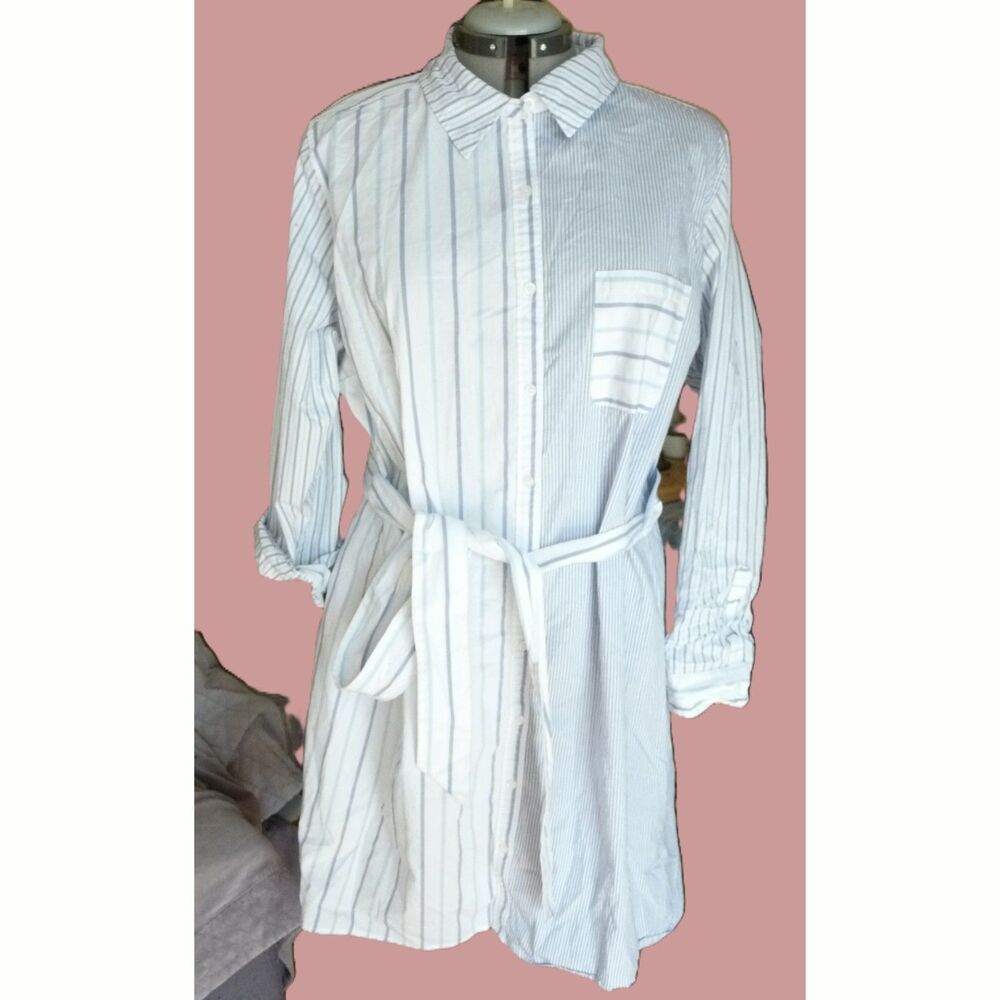 Croft & Barrow Asymmetric Shirt Dress Various Oxford Stripe Cotton Poplin 2X